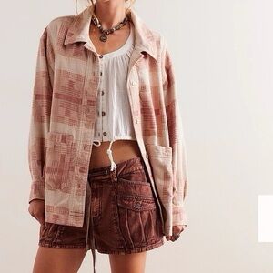 Free People We The Free Keep It Cozy Shirt in the Berry Combo NWT
